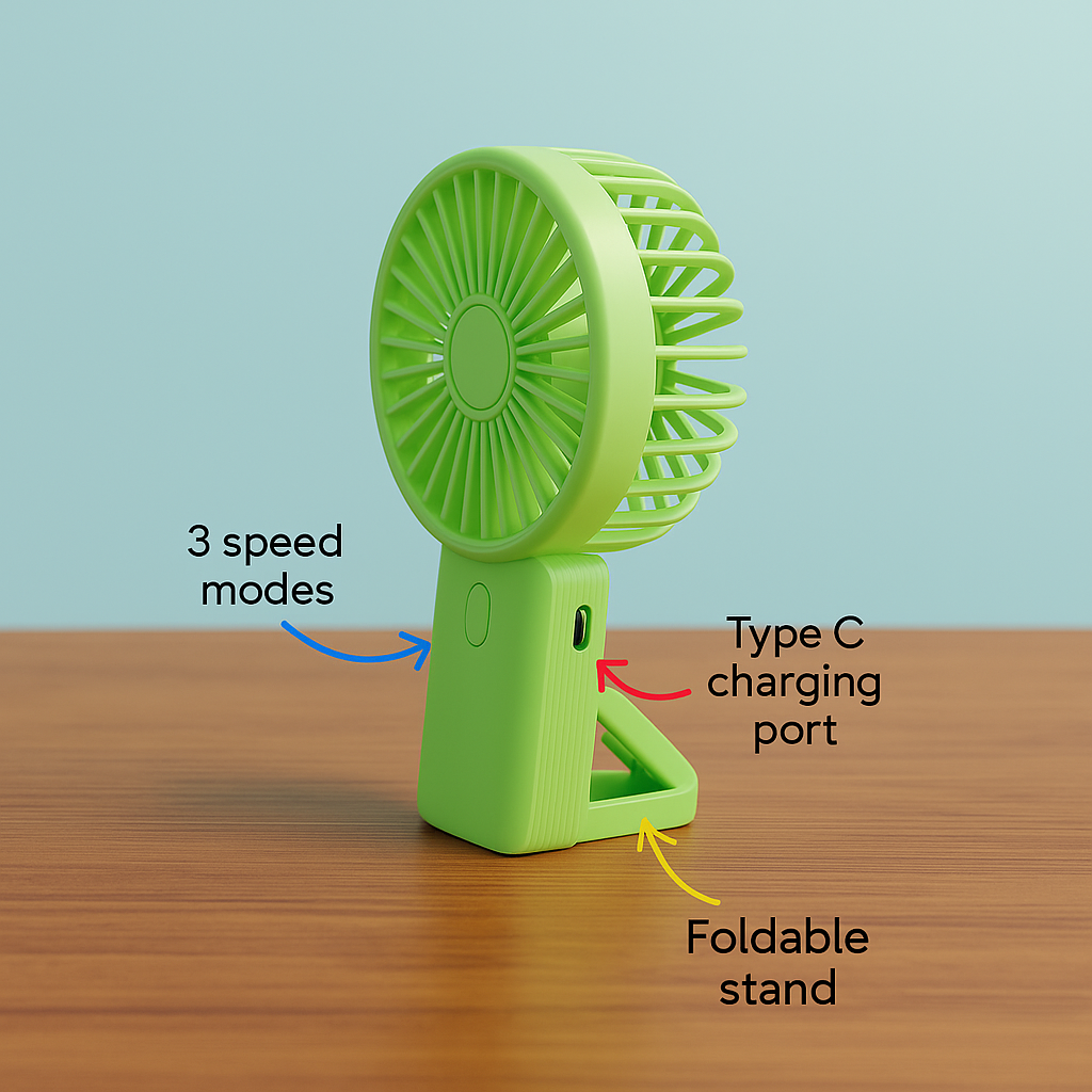 Green Rechargeable Handheld Fan