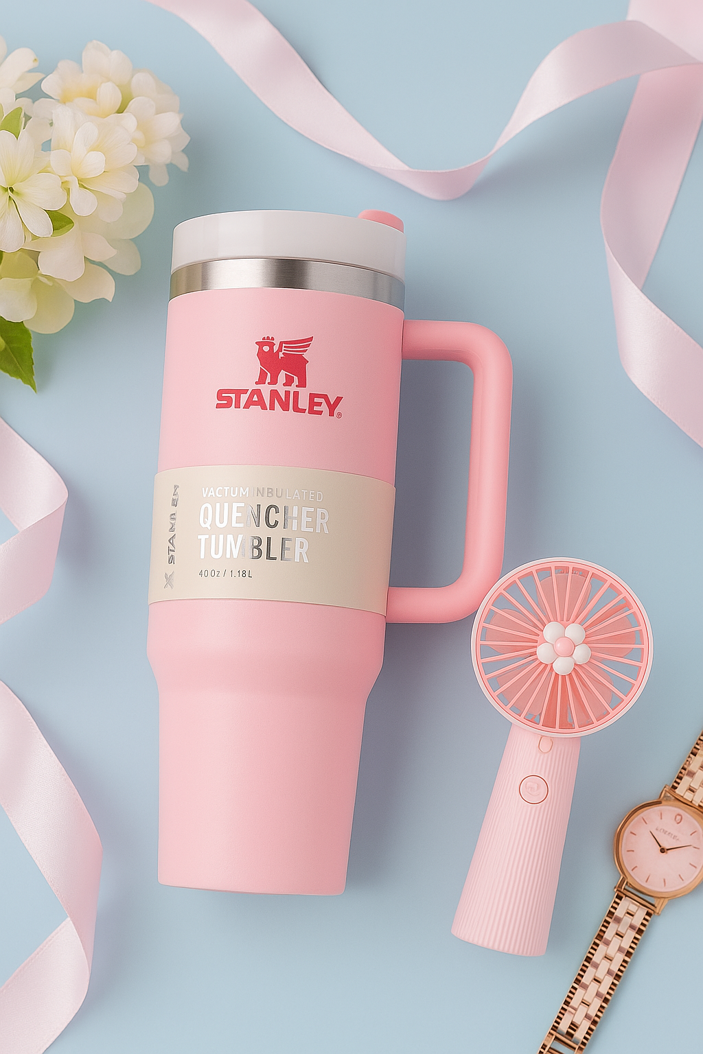 Pink Tumbler & Fan Combo